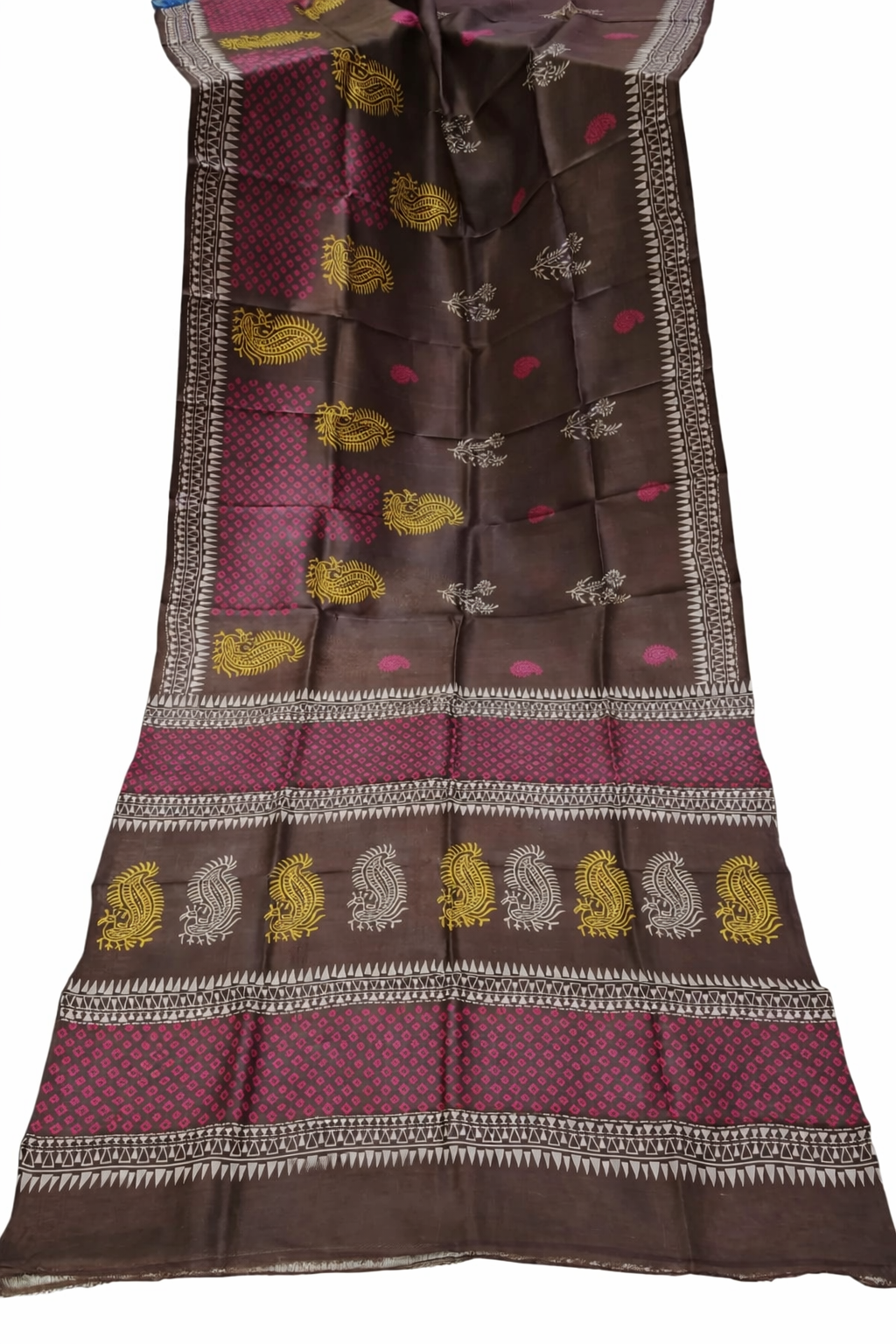 Murshidabad handloom pure silk saree with traditional paisley motifs and contrast border