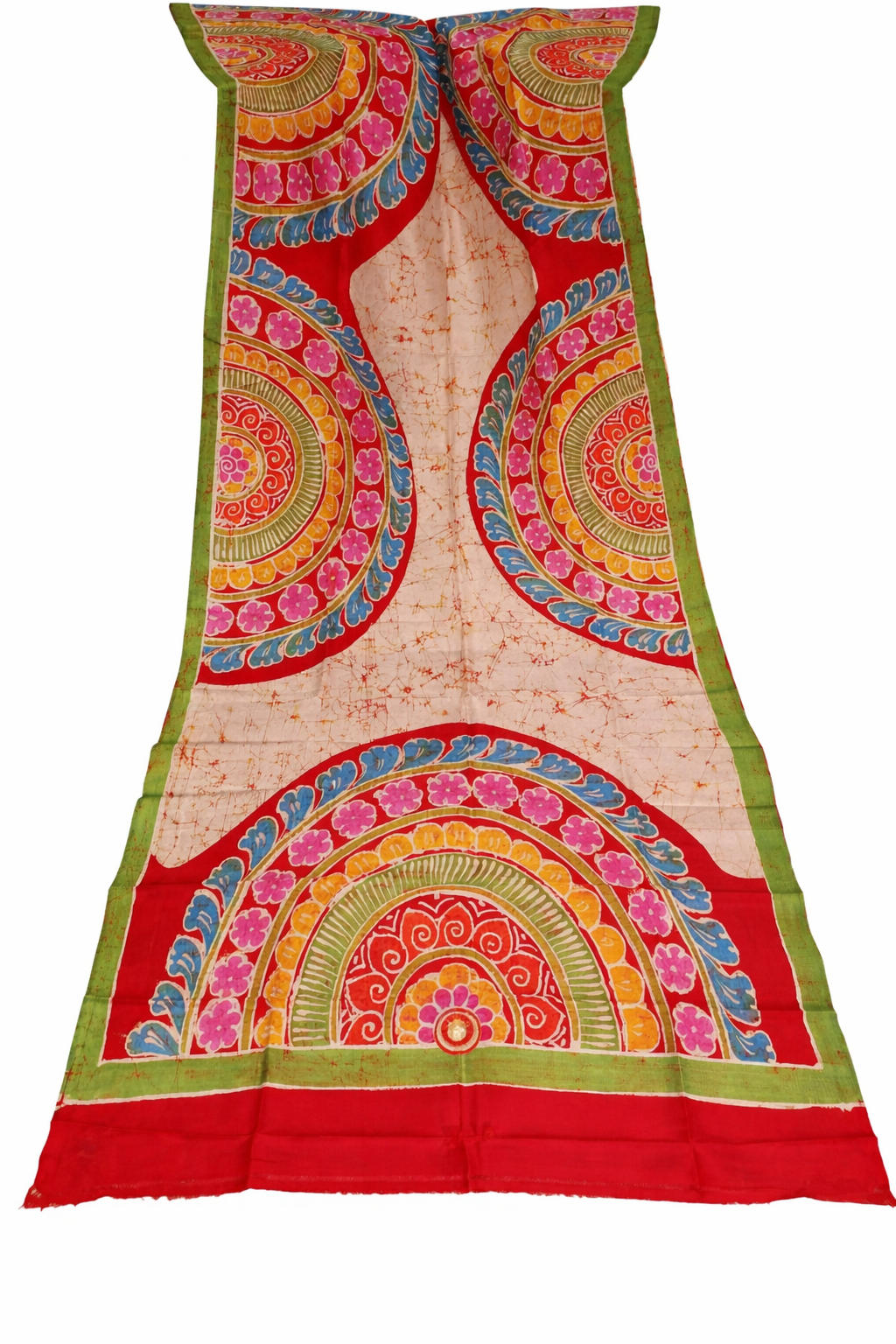 Murshidabad handloom pure silk saree with Kalamkari inspired circular motifs and contrast pallu