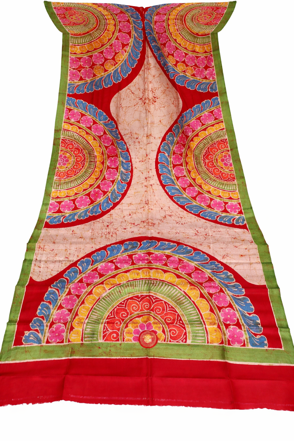 Body design of Murshidabad silk saree with cream base and artistic hand-printed effect