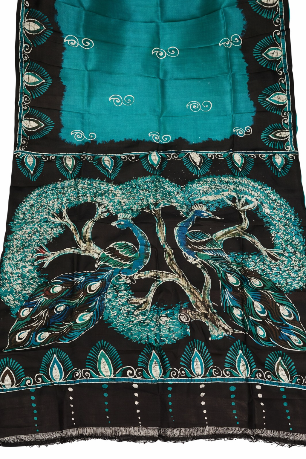 Close-up of peacock motif pallu on Murshidabad handloom silk saree