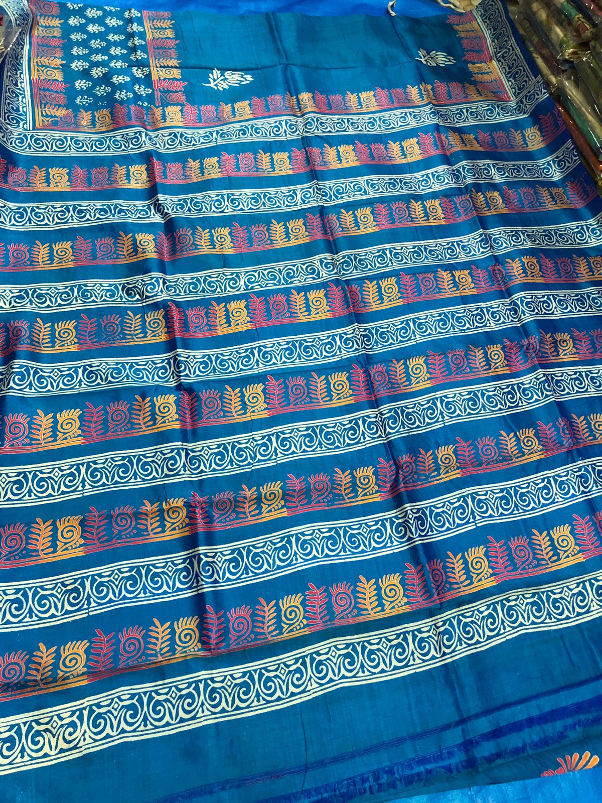 Blue Dual Tone Katan Silk Saree with Traditional Woven Border and Ethnic Motifs